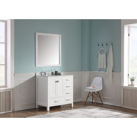 VT-MRCT0036-WH - ANZZI ANZZI Chateau Series 36 in. W x 22 in. D Bathroom Bath Vanity Set in White with Carrara White Marble Top with White Sink and Mirror