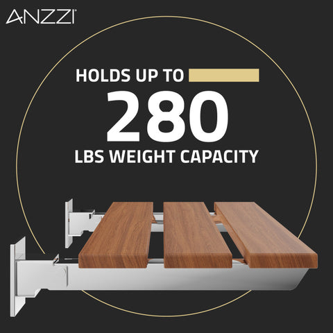 ANZZI Rochen 18.7 in. Teak Wall Mounted Folding Shower Seat