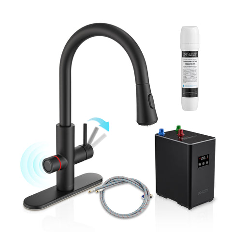 Sunset 4-in-1 Single Handle 17.5 in. Faucet for Instant Hot Water Dispensor with Boiler Tank and Filter in Matte Black