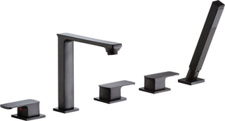 ANZZI Shore 5-Hole Deck Mount Tub Filler, 3-Handle Control, Integrated Hand Sprayer, Solid Brass, 1.8 GPM Flow, cUPC Certified, Various Finishes