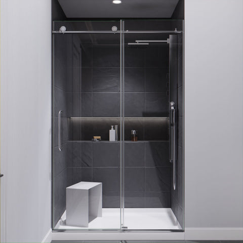 SD-AZ8077-01CH - ANZZI Leon Series 48 in. by 76 in. Frameless Sliding Shower Door in Chrome with Handle