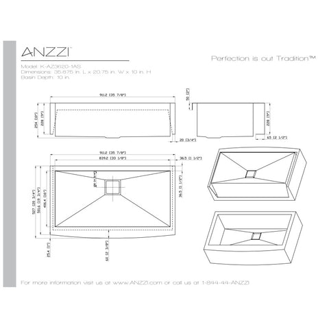 Elysian Farmhouse Stainless Steel 36 in. Single Bowl Kitchen Sink in Brushed Satin