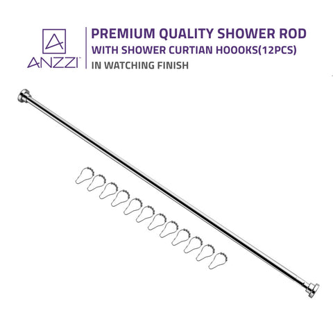 ANZZI 48-88 Inches Shower Curtain Rod with Shower Hooks