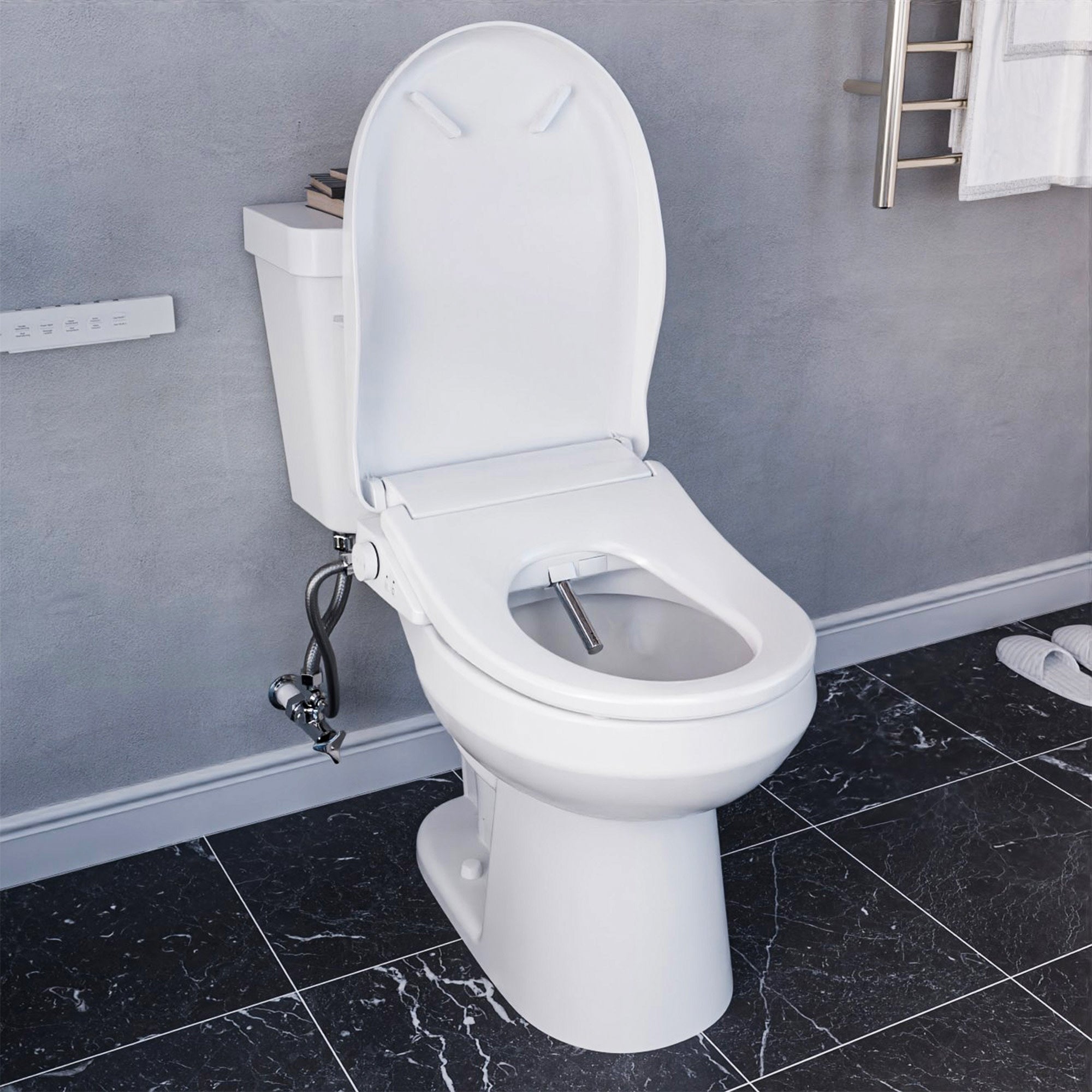 Rev 12 inch 2-pieces 1.28 GPF Siphon Round Ceramic Toilet in White Electric Bidet Seat with Auto Lid ADA Included