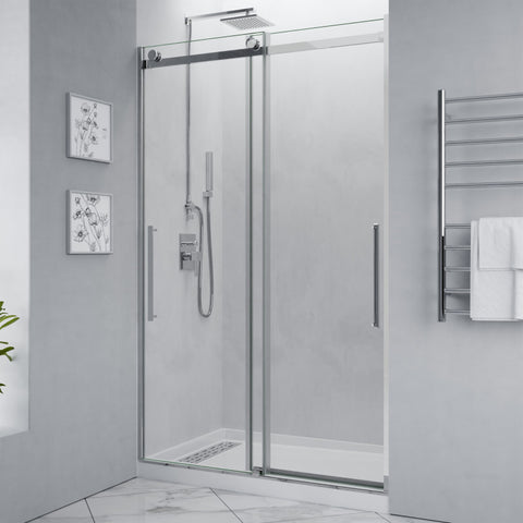 SD-FRLS05901CH - ANZZI Stellar Series 48 in. x 76 in. H Sliding Frameless Shower Door in Chrome with Tsunami Guard Tempered Clear Glass