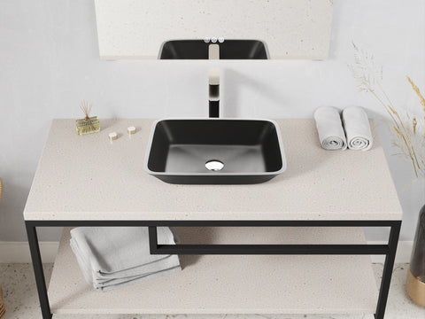 Innovio Series 18 in. L x 13 in. W Rectangular Bathroom Vessel Sink in Matte Black Finish Glass with Chrome Pop-Up Drain