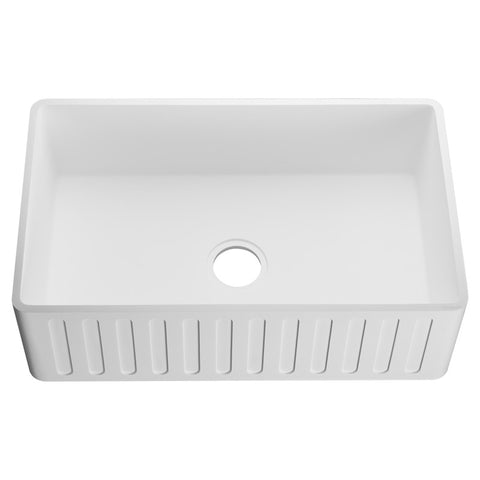 K-AZ225-1A - ANZZI ANZZI Roine Farmhouse Reversible Apron Front Solid Surface Man Made Stone 30 inch Single Basin Kitchen Sink in White -Matte Finish