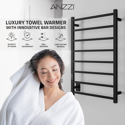 ANZZI Bell 8-Bar Stainless Steel Wall Mounted Electric Towel Warmer Rack