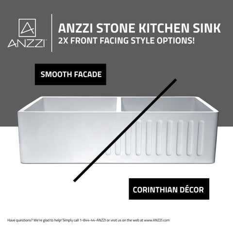 ANZZI Roine Farmhouse Reversible Apron Front Solid Surface 33 in. 50/50 Basin Kitchen Sink