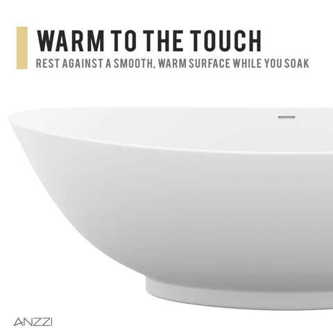 ANZZI Masoko 6.2 ft. Solid Surface Center Drain Freestanding Bathtub in Matte White