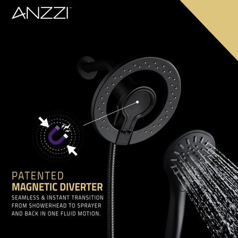 ANZZI Magnetic Valkyrie Multi-Spray Retro-Fit 7.48 in. Dual Wall Mount Fixed and Handheld Shower Head with Magna-Diverter