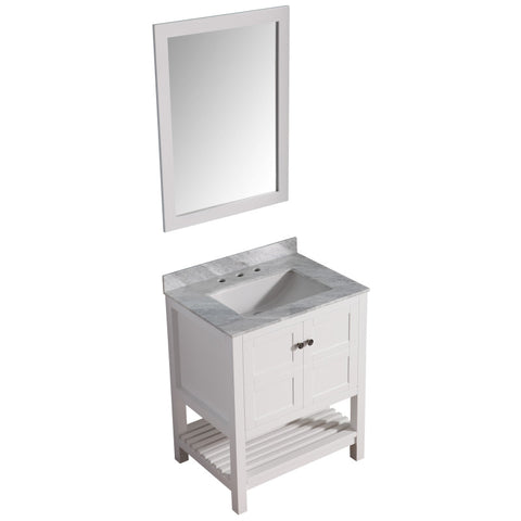 VT-MRCT1030-WH - ANZZI Montaigne 30 in. W x 22 in. D Bathroom Vanity Set in White with Carrara Marble Top with White Sink