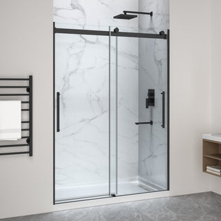 Stellar Series 76 in. x 45-48 in. Sliding Frameless Shower Door with Alcove Shower Base - Multiple Finishes