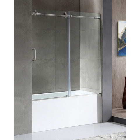 SD1701BN-3060R - ANZZI 60 in. L x 30 in. W Right Drain Tub in White and 60 in. W x 62 in. H Frameless Sliding Tub Door in Brushed Nickel Finish