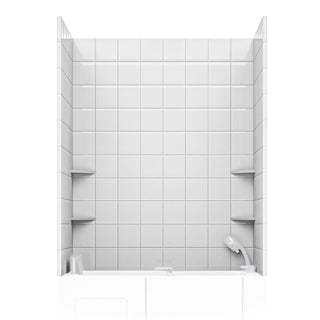 Rampart Series 60 in. W x 60 in. H 2-Piece Glue-Up Acrylic Shower Wall Set in White with 4 in. Square Tile Design