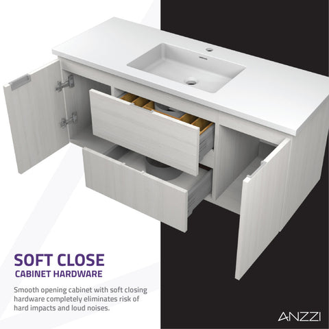 ANZZI 48 in. W x 20 in. H x 18 in. D Bath Vanity Set with Vanity Top in White with White Basin and Mirror