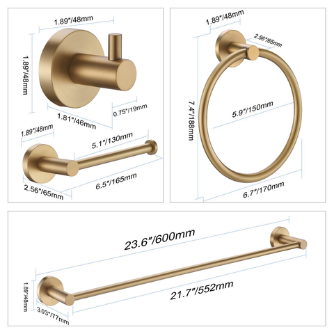 ANZZI Modern 4-Piece Bathroom Hardware Set, RHINO ALLOY Certified Stainless Steel & Zinc, Complete Wall Mount Installation, Multiple Finishes