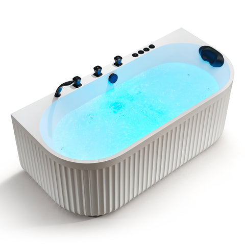 Stone Bell Flatbottom Freestanding Whirlpool and Air Bathtub with Center Drain and Faucet in Various Colors