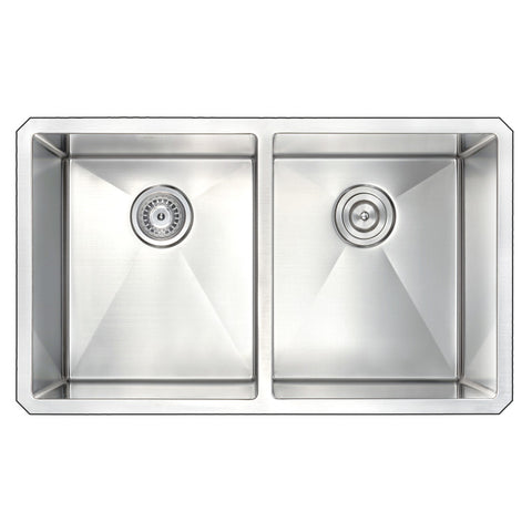 ANZZI VANGUARD Undermount 32 in. Double Bowl Kitchen Sink with Singer Faucet in Polished Chrome