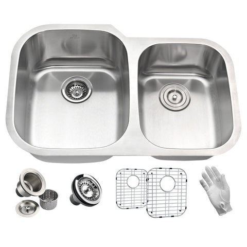 K-AZ3220-3B - Moore Undermount Stainless Steel 32 in. 0-Hole 60/40 Double Bowl Kitchen Sink in Brushed Satin