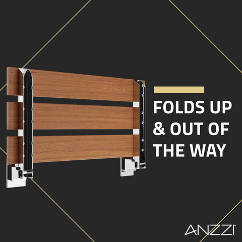 ANZZI Rochen 18.7 in. Teak Wall Mounted Folding Shower Seat