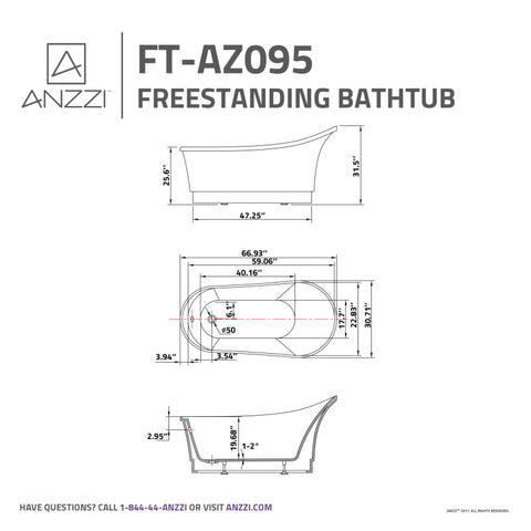 FT-AZ095BK - ANZZI Prima 67 in. Acrylic Flatbottom Non-Whirlpool Bathtub in Black