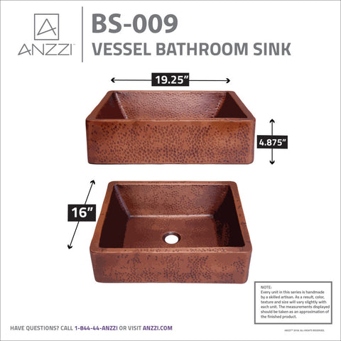 ANZZI Attica 19 in. Handmade Vessel Sink in Hammered Antique Copper