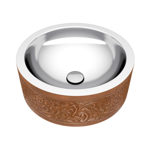 ANZZI Fleet 16 in. Handmade Vessel Sink in Polished Antique Copper with Floral Design Exterior