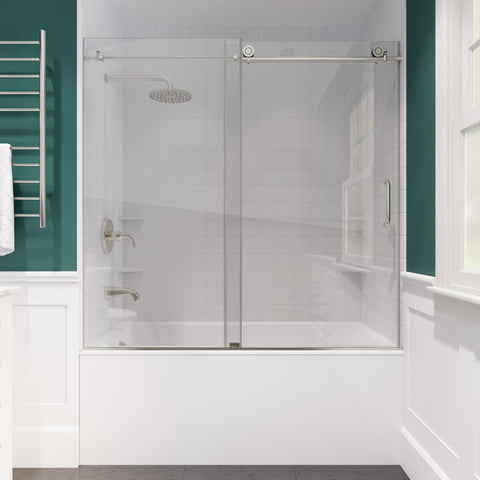 60 in. x 62 in. Frameless Sliding Tub Door in Brushed Nickel