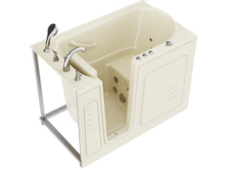Coupe Series 30 in. x 53 in. Left Drain Quick Fill Walk-In Whirlpool Tub with Powered Fast Drain in Biscuit