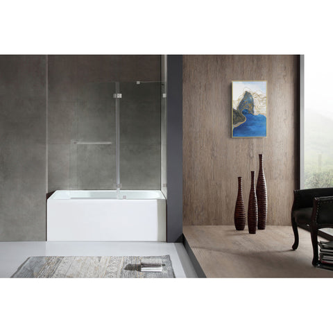 SD1101BN-3060R - ANZZI 60 in. L x 30 in. W x 79 in. H Right Drain White Rectangular Tub with Frameless Hinged Tub Door in Brushed Nickel Finish