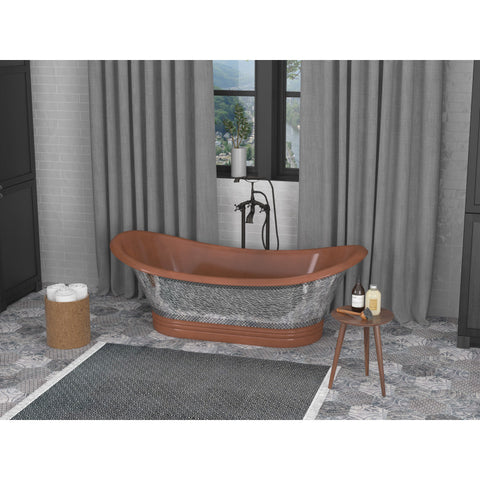 BT-003 - ANZZI Theodosius 68 in. Handmade Copper Double Slipper Flatbottom Non-Whirlpool Bathtub in Polished Antique Copper