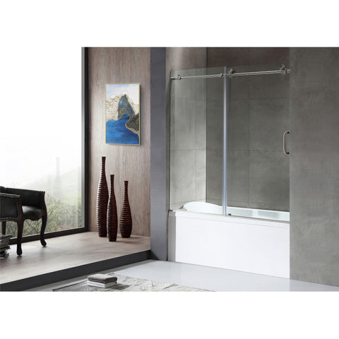 SD1701BN-3260L - ANZZI 60 in. L x 32 in. W Left Drain Tub in White and 60 in. W x 62 in. H Frameless Sliding Tub Door in Brushed Nickel Finish