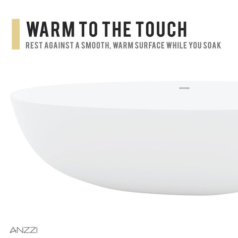 ANZZI Makot 5.6 ft. Man-Made Stone Center Drain Freestanding Bathtub in Matte White