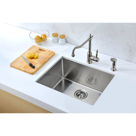 K-AZ2318-1A - ANZZI Vanguard Undermount Stainless Steel 23 in. 0-Hole Single Bowl Kitchen Sink in Brushed Satin