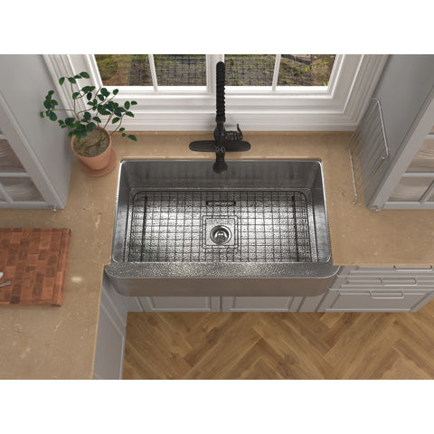 ANZZI Parthia Farmhouse Handmade Copper 36 in. 0-Hole Single Bowl Kitchen Sink in Hammered Nickel