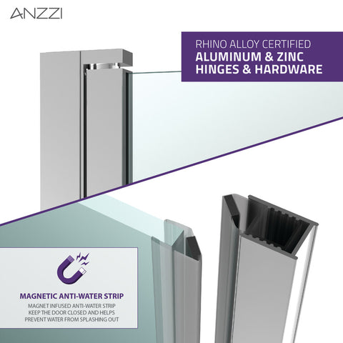 ANZZI Lancer 29 in. x 72 in. Semi-Frameless Shower Door with TSUNAMI GUARD