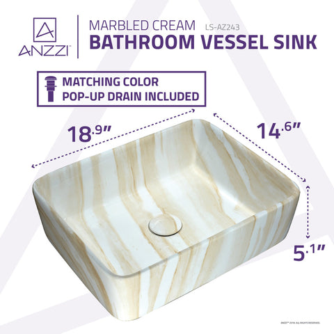 ANZZI Marbled Series Ceramic Vessel Sink in Marbled Cream Finish