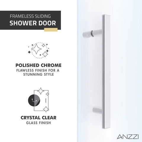 ANZZI Longboat Series 60 in. x 76 in. Semi-Frameless Shower Door with TSUNAMI GUARD