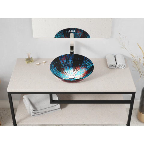 LS-AZ916 - ANZZI Belissima Round Glass Vessel Bathroom Sink with Stellar Burst Finish