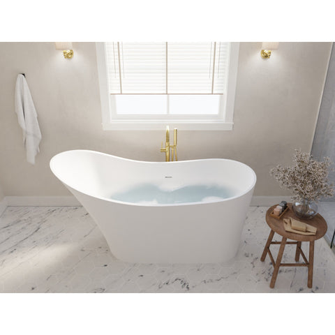 ANZZI Tuasavi 5.6 ft. Solid Surface Center Drain Freestanding Bathtub in Matte White