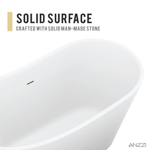 ANZZI Tuasavi 5.6 ft. Solid Surface Center Drain Freestanding Bathtub in Matte White