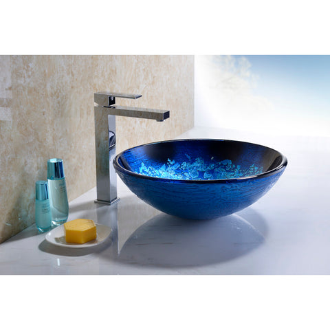 ANZZI Tara Series Deco-Glass Vessel Sink in Blue Blaze