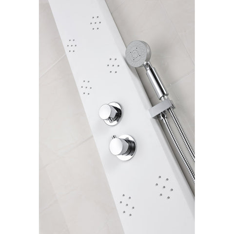 SP-AZ033 - ANZZI Swan Series 64 in. 6-Jetted Full Body Shower Panel with Heavy Rain Shower and Body Jets and Spray Wand in White