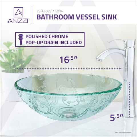 ANZZI Kolokiki Series Vessel Sink with Pop-Up Drain in Crystal Clear Floral