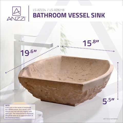 ANZZI Stoic Basin Vessel Sink in Classic Cream Marble