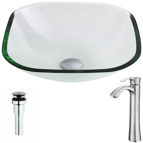 LSAZ074-095B - ANZZI Cadenza Series Deco-Glass Vessel Sink in Lustrous Clear with Harmony Faucet in Brushed Nickel