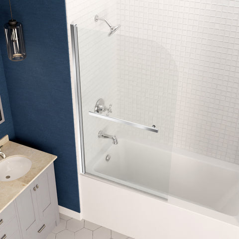 28 in. x 56 in. Frameless Tub Door with TSUNAMI GUARD in Polished Chrome