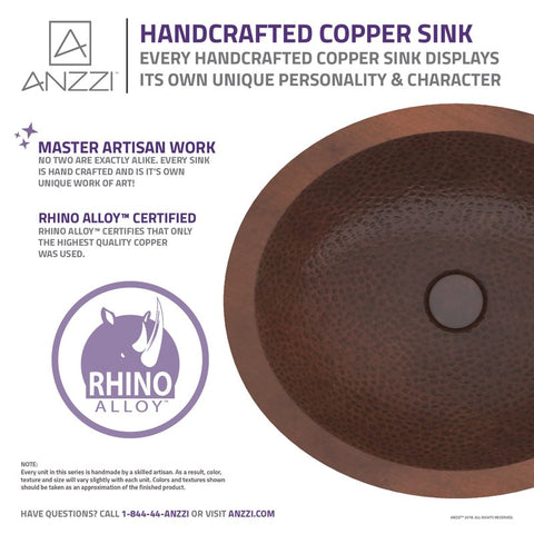 ANZZI Roma 19 in. Drop-in Oval Bathroom Sink in Hammered Antique Copper