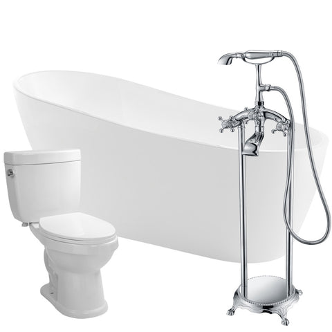 FTAZ093-52C-65 - ANZZI Trend 67 in. Acrylic Flatbottom Non-Whirlpool Bathtub with Tugela Faucet and Talos 1.6 GPF Toilet